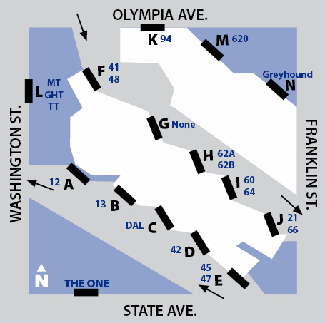 Olympia Transit Center Bay Map - Sept. 2021
