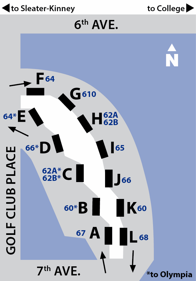 Map of Lacey Transit Center Bus Bays and Assigned Routes