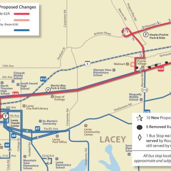 Map of proposed service changes to Route 62A