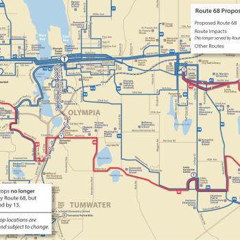 Map of proposed service changes to Route 68