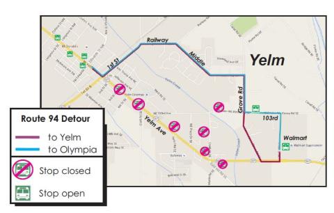 Route 94 detour in Yelm