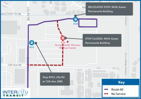 Route 60 returning to regular route at Kaiser Permanente and will serve the back parking lot again.