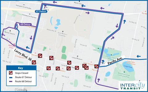 Routes 67 and 68 construction detour 9-18-24