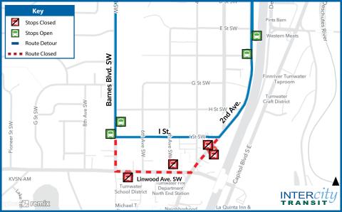 Updated map of inbound and outbound Route 68 detour