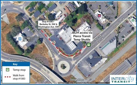 Map of temp stop and Pierce Transit shuttle for Madigan Gate Closure