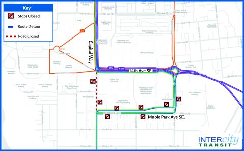 Map of Capitol Way Pedestrian Overpass Construction