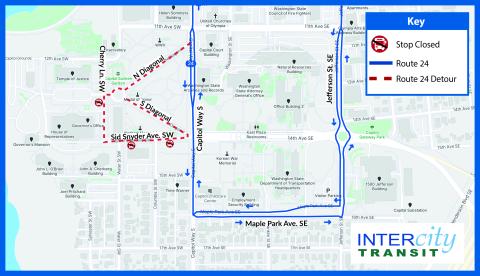 Route 24 will not serve the Capitol Campus through Nov. 2026