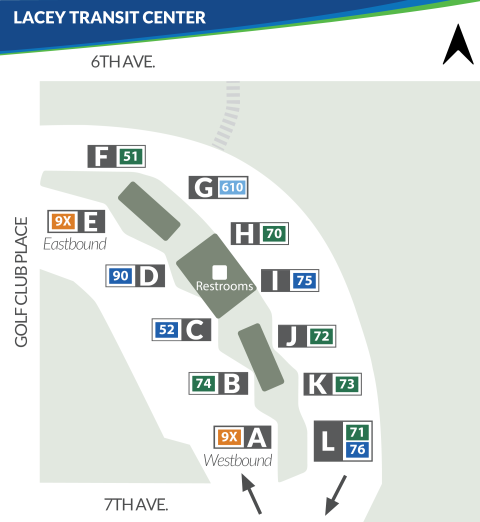 Bus Bay Map of the Lacey Transit Center beginning May 3, 2026