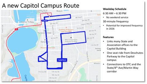 Proposed new bus route serving the Capitol Campus.