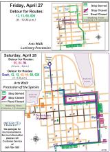 Detours in downtown Olympia due to Arts Walk events.