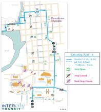 Detour in downtown Olympia due to a march on Capitol Way.