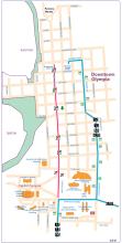 Routes 12, 13, 68, & 620 on detour in downtown Olympia for the Pride Parade.