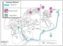 Route 41 campus detours due to Evergreen closing the Dorm Loop.