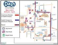 Dash detour on the West Capitol Campus on May 3, 2019 from 8:30 a.m. to 3 p.m.