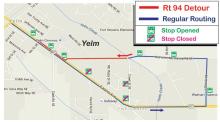 Route 94 detour around East Yelm Ave. due to the Seattle-to-Portland (STP) bike ride.