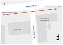 Bus stop #459 will be removed and relocated about 350 feet east, to the far side of the Martin Way at Pattison St. intersection.