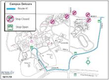 Route 41 detour due to the closure of Indian Pipe Loop Rd. for an event at the dorms.