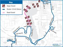 Routes 12 and 42 will be on detour due to road closures for Olympia Lakefair activities.