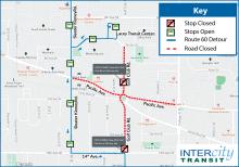 Map of  outbound Route 60 detour Oct. 6