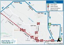 Route 94 on detour due to closure of East Yelm Avenue for the Christmas in the Park Parade.