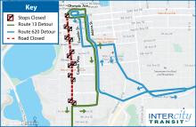 Routes 13 & 620 detours during the Olympia Pride Parade