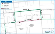 Map of Route 60 detour on July 30 and July 31. Stop #448 and #422 will be missed.