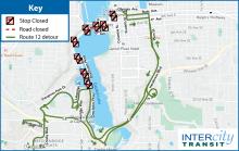 Route 12 will be on detour due to the closure of 5th Ave. between Deschutes Parkway and Simmons St.