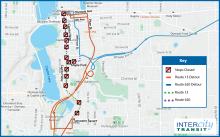 Map of Route 13 and 620 detour for Capitol Lakefair Parade.