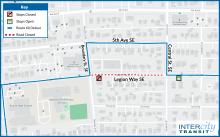 Map of Legion Way tree trimming detour 8-20-25