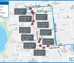 Route 94 detour map for Spring Arts Walk