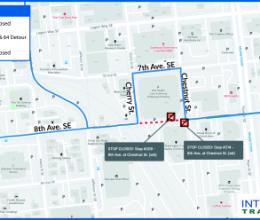 Map of Route 60 and 64 detour for 8th Ave. construction